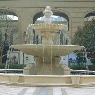 西安 黄金麻花岗岩异型加工——户外庭院石雕流水喷泉