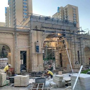 西安 黄金麻荔枝面花岗岩小区门楼外墙干挂