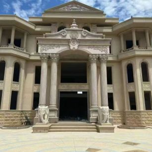 西安 黄金麻别墅外墙干挂，大柱，大象，蘑菇石，雕花板