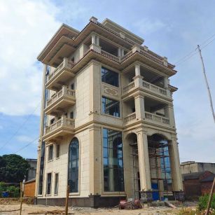 西安 黄金麻花岗岩石材别墅外墙干挂搭配（雕花栏杆花瓶柱门楼罗马柱）