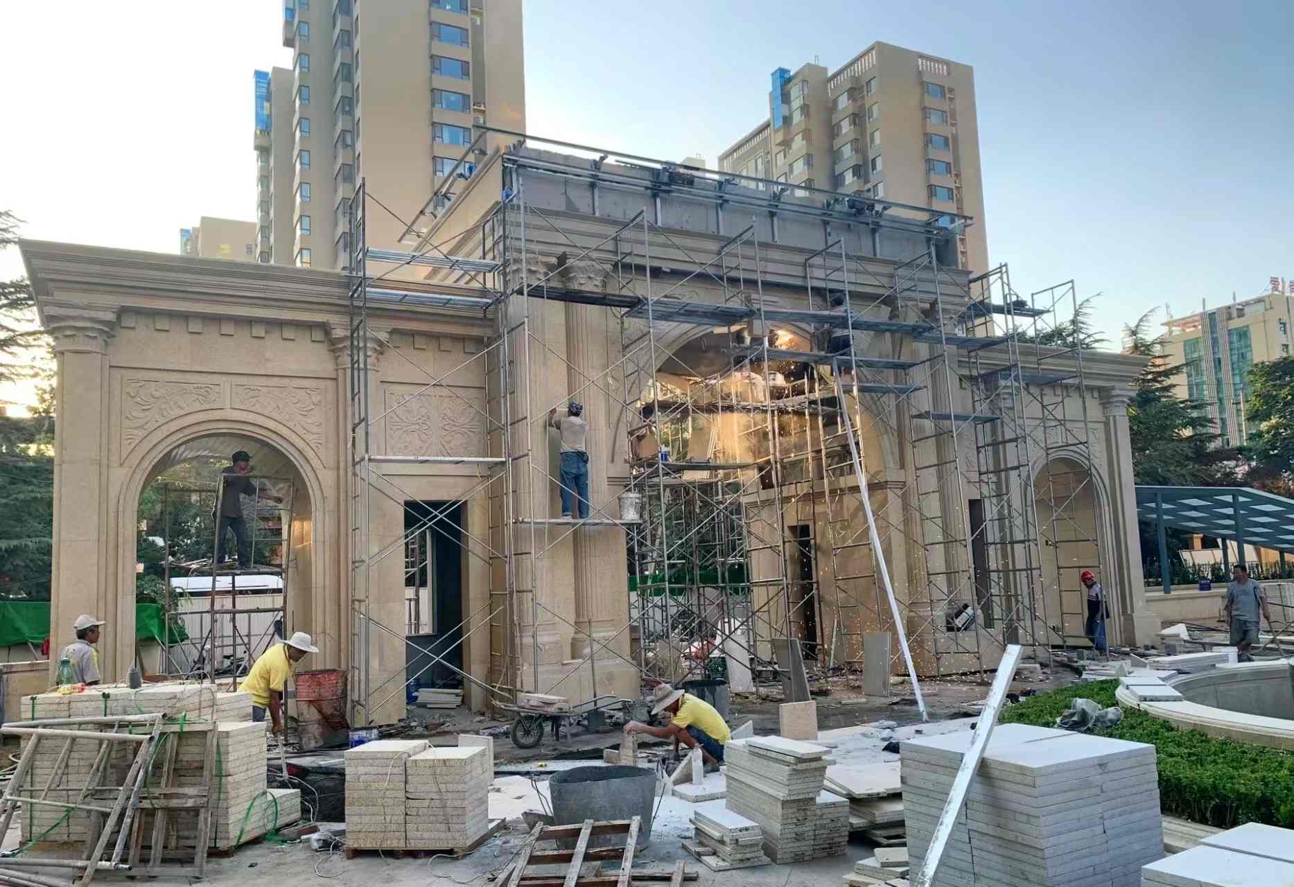 西安 黄金麻荔枝面花岗岩小区门楼外墙干挂