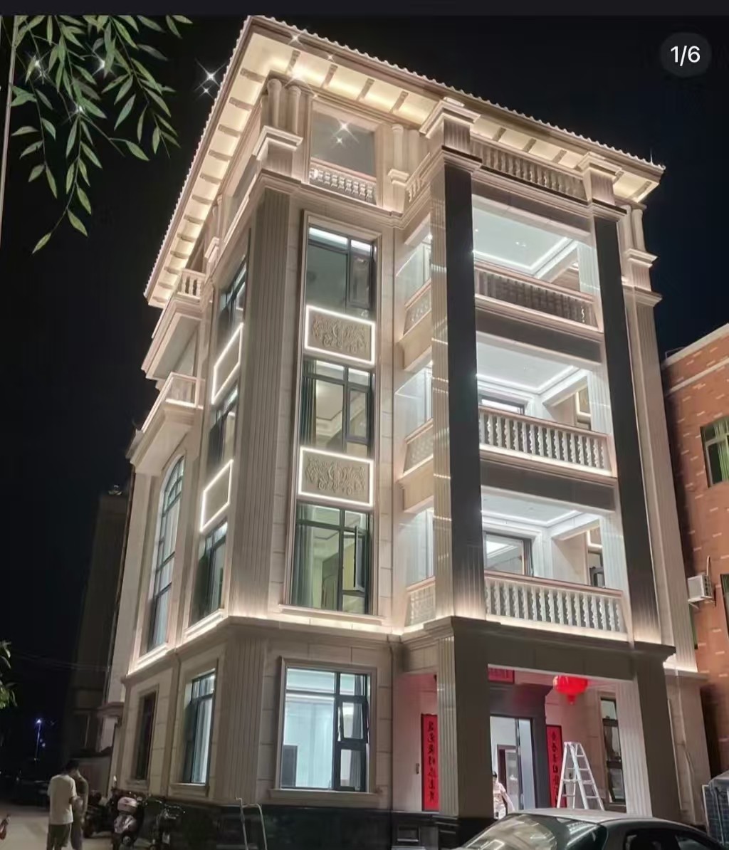 西安 芝麻白花岗岩别墅外墙夜间效果