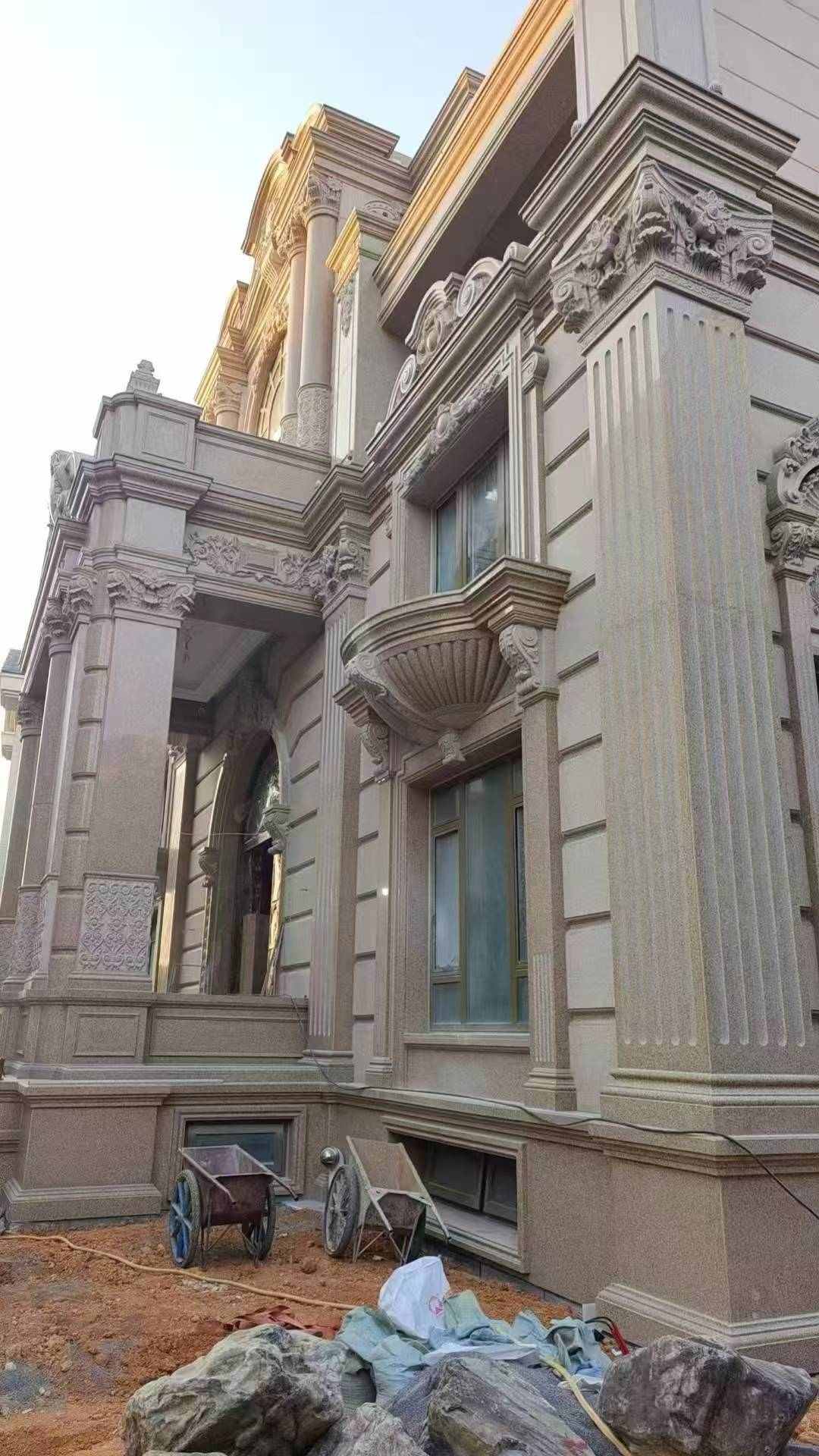 西安 黄金麻花岗岩光面别墅外墙干挂施工完成