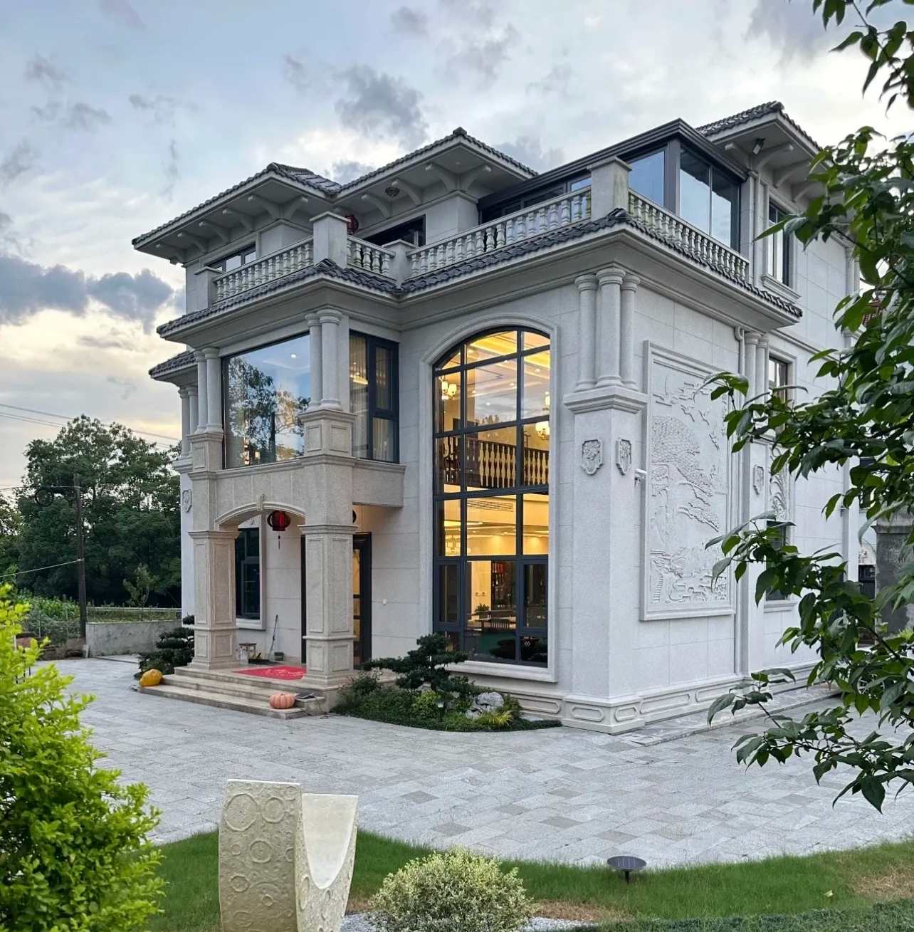 西安 白麻花岗岩私人别墅干挂石材豪华定制