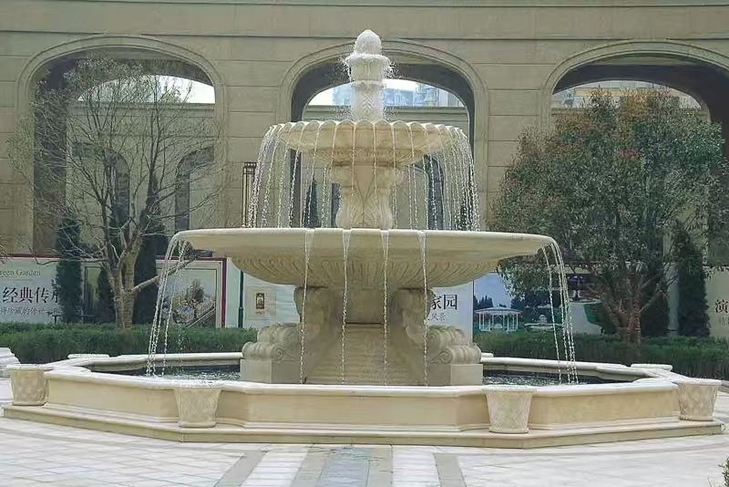 西安 黄金麻花岗岩异型加工——户外庭院石雕流水喷泉