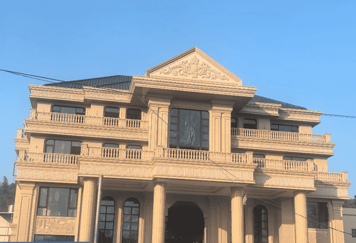 西安黄金麻别墅外墙干挂石材效果示例